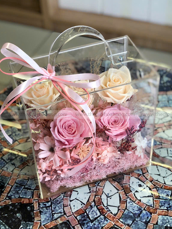 Hộp Vali mica hoa hồng vĩnh cửu - Memory