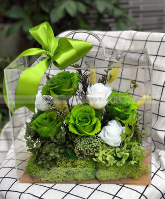Hộp Vali mica hoa hồng vĩnh cửu - Green Harmony Box
