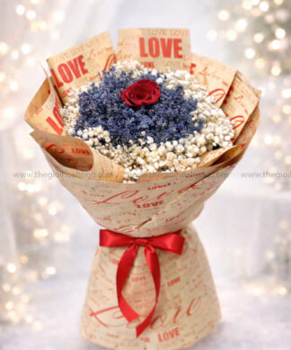 Bó hoa khô Lavender & Hoa hồng vĩnh cửu đỏ – Love Edition
