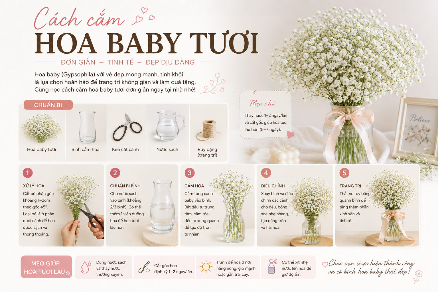 Cách Cắm Hoa Baby Tươi Đẹp, Lâu Tàn Cực Đơn Giản