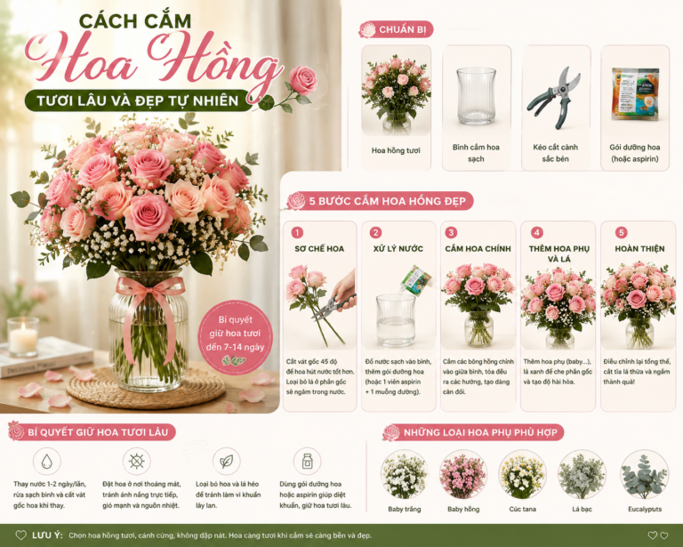 Bí Quyết Cắm Hoa Hồng Tươi Lâu & Đẹp Tự Nhiên Dành Cho Mọi Không Gian