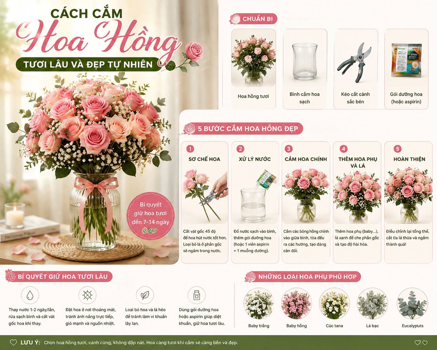 Cách Cắm Hoa Hồng Tươi Lâu 7-10 Ngày, Đẹp Đơn Giản