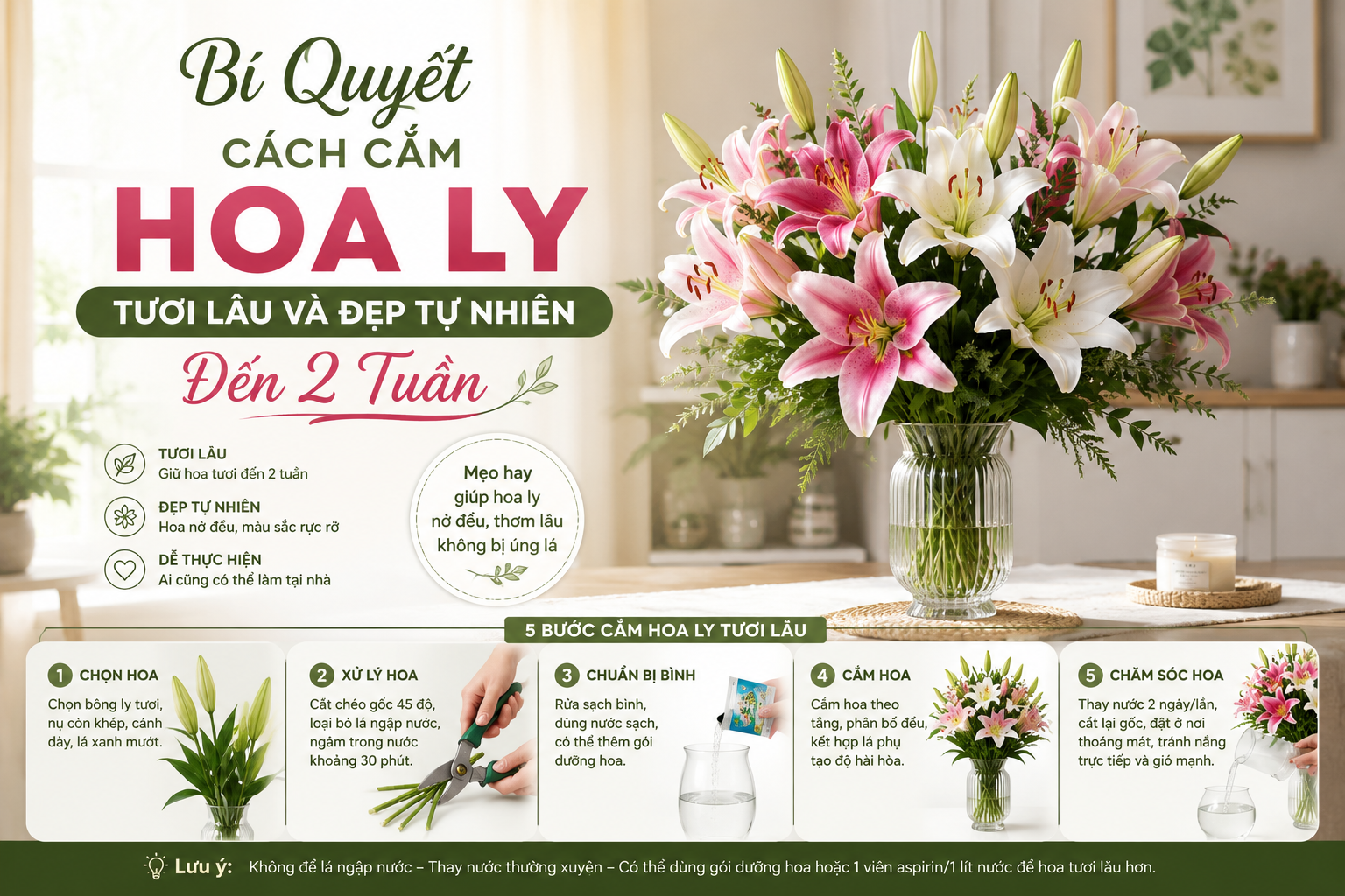 Bí Quyết Cách Cắm Hoa Ly Tươi Lâu Và Đẹp Tự Nhiên Đến 2 Tuần