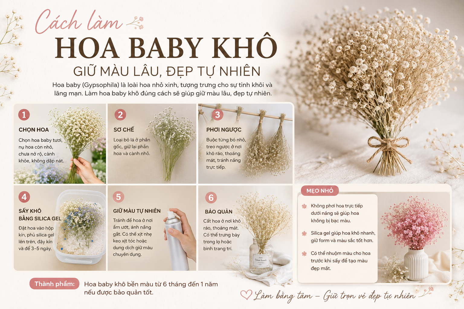 Cách làm hoa baby khô