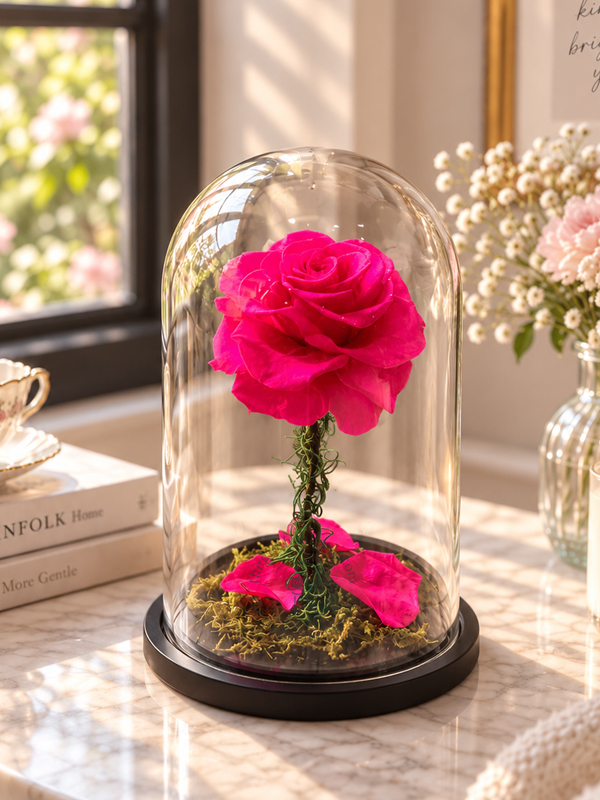 Chụp thuỷ tinh hoa hồng vĩnh cửu - Bella mini Fuchsia Pink